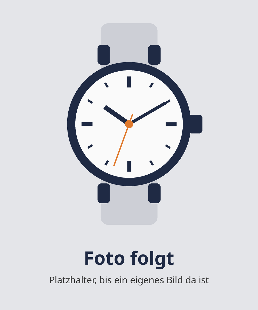 Gezeichnetes Symbol einer Armbanduhr mit dem Hinweis „Foto folgt“, Platzhalter für die Seiko Lordmatic